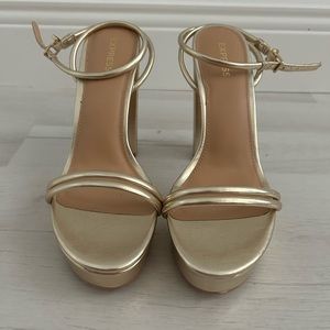 Express Gold Platform Strappy Heels